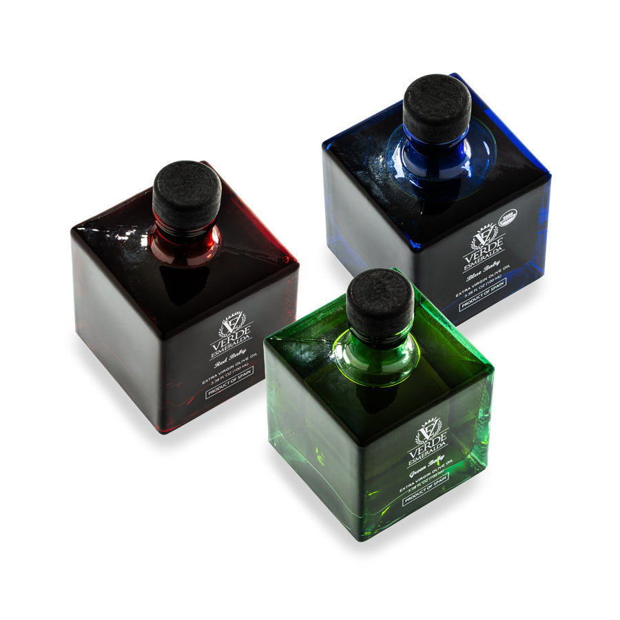 Verde Esmeralda Baby Gift Set - 3 Extra Virgin Olive Oils Picual, Royal & Organic - 3x100ml