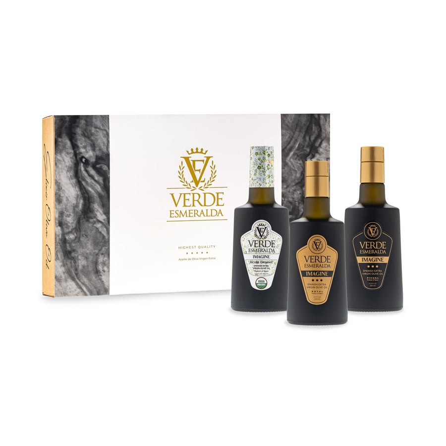 Verde Esmeralda Imagine Gift Set - 3 Extra Virgin Olive Oils Picual, Royal & Organic - 500ml